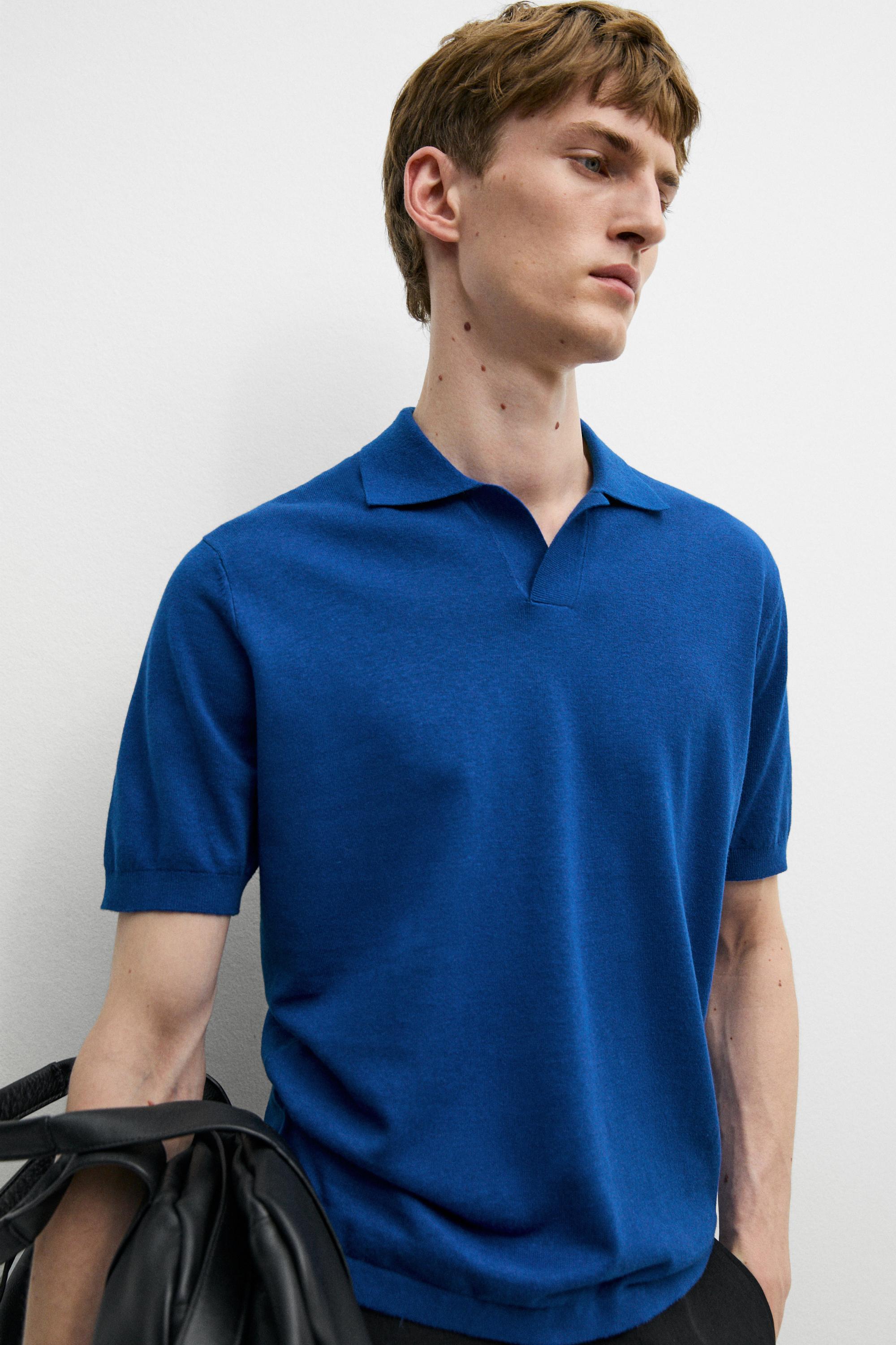 Cotton and linen knit polo sweater